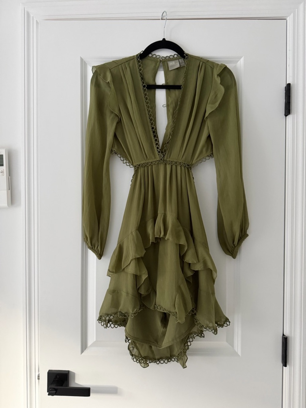 ASOS Olive Green Ruffle V-Neck Dress